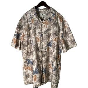 Island Shores Short Sleeve Hawaiian Button Down XXL Tropical Theme Tan Green